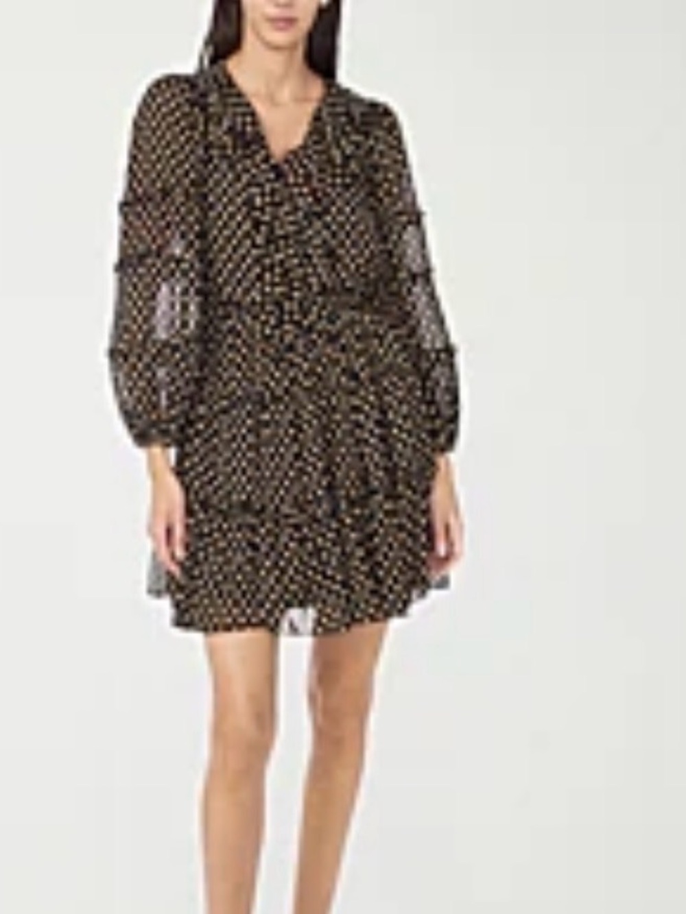 CeCe Black Mini Dress with Gold/Tan Dot Pattern